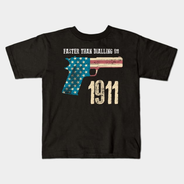 Faster than dialling 911 Kids T-Shirt by Toby Wilkinson